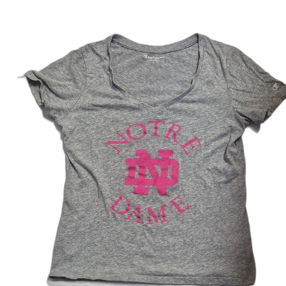 Champion Notre Dame Fighting Irish Women’s Tee Heather Gray Pink Logo Size M